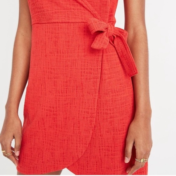 Madewell Texture & Thread Red Crosshatch Side-Tie Dress Sz S - Picture 4 of 14